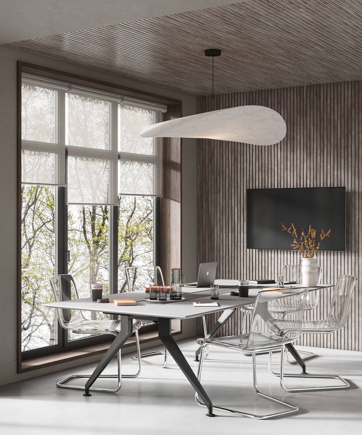 МДФ стеновая панель акустическая Cosca Decor Сканди Дуб Дымчатый черный войлок 600×600×19 фото в интерьере